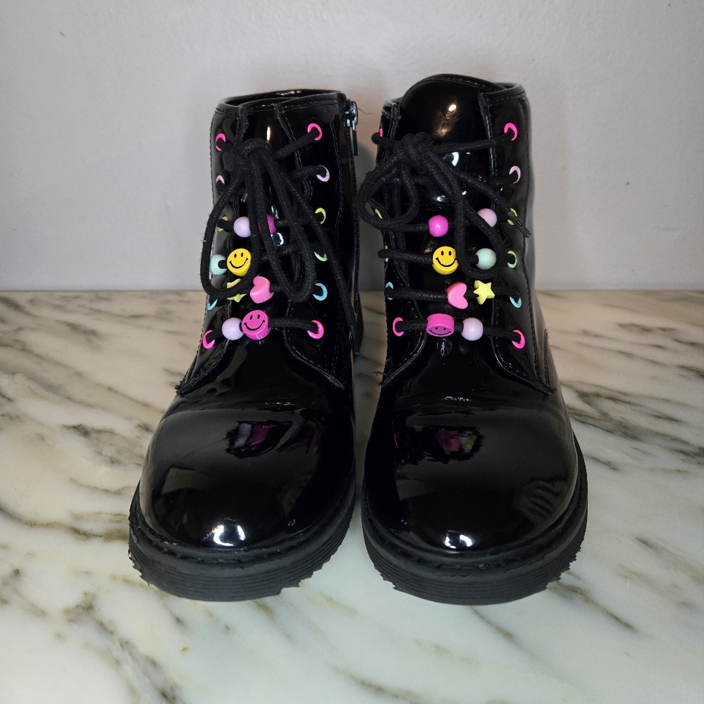 The Children’s Place Girls Beaded Lace Up Black Booties - Size 4